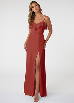 Azazie Natalia Final Sale Terracotta A-Line Chiffon Dress image1