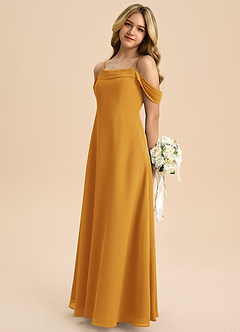 Azazie Anselie Junior Butterscotch A-Line Off the Shoulder Chiffon Dress image5