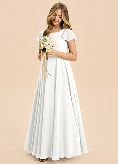 Azazie Cady Junior A-Linie Plissee Chiffon Kleid Weiß image4