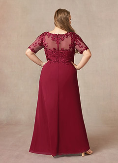 Azazie Amedeus Mother of the Bride Dresses Burgundy A-Line V-Neck Lace Chiffon Dress image7