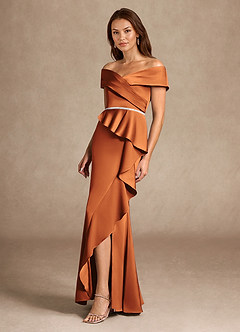 Azazie Dareia Mère de la mariée Robes Robe Sirène en Satin extensible Épaule décolletée Cannelle image7