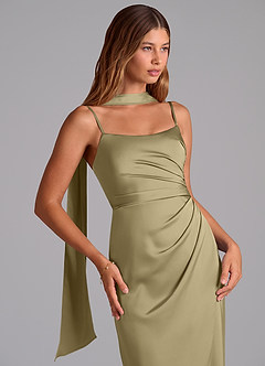 Azazie Calandra Bridesmaid Dresses Moss Green A-Line Pleated Stretch Satin Dress image5