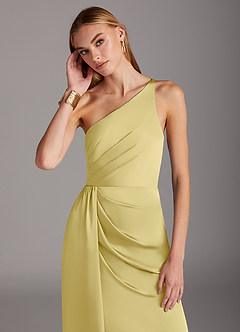 Azazie Mika Brudtärnklänningar Klänning av Tubklänning i Stretch Satin En axel Citronsorbet image6