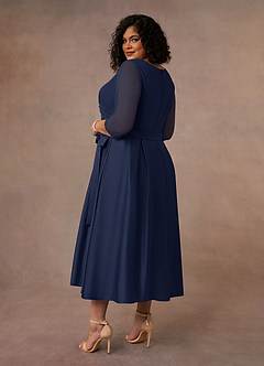 Azazie Maritza Mother of the Bride Dresses Dark Navy A-Line Pleated Matte Satin Dress image4