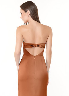 Azazie Leonis Bridesmaid Dresses Copper Mermaid Pleated Stretch Satin Convertible Dress image5