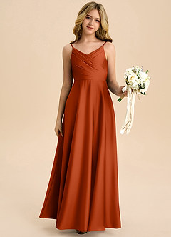 Azazie Bug Junior Robe Trapèze en Satin extensible Plissée Paprika image6