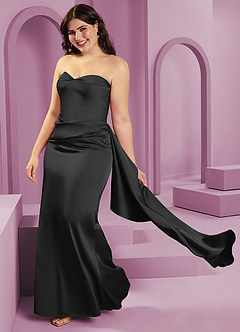 Barbie ♥ Azazie Bridesmaid Dresses Black Sheath Strapless Stretch Satin Convertible Dress image14