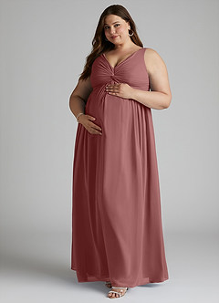 Azazie Yetta Maternity Bridesmaid Dresses A-Line V-Neck Gathered Chiffon Floor-Length Dress image9