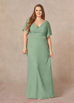Azazie Alessa vestidos de madre de la novia Vestido de Matcha de Gasa de Corte En A con Cuello en V plisado image7