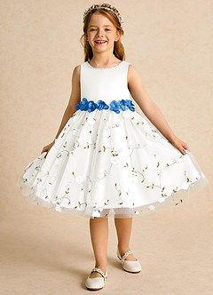 Azazie Starri Flower Girl Dresses Ivory Blue Jay Ball-Gown Beaded Matte Satin Dress image4