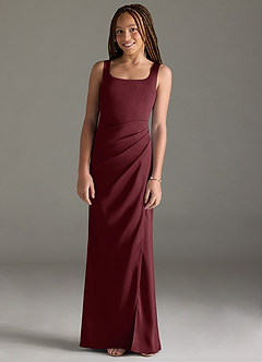 Azazie Mero Junior Cabernet Mermaid Pleated Stretch Satin Dress image1