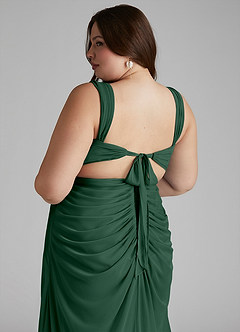 Azazie Jesaphine Bridesmaid Dresses Dark Green Sheath Ruched Mesh Dress image7