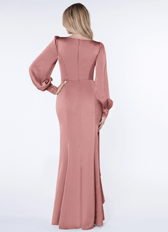 Azazie Raye Bridesmaid Dresses Dusty Rose Mermaid Long Sleeve Stretch Satin Dress image2