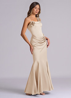 Azazie Inara Suknie dla druhen Syrena Pofałdowany Satyna elastyczna Do ziemi Sukienka image5