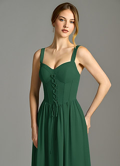 Azazie Porscha Bridesmaid Dresses Dark Green A-Line Sweetheart Neckline Chiffon Dress image2