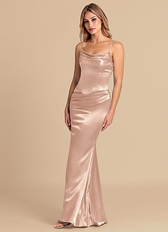 Azazie Sorrel Suknie dla druhen Syrena Gorset Metaliczny satynowy Do ziemi Sukienka image4