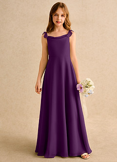 Azazie Puppy Girls Formal Blumenmädchenkleider A-Linie Plissee Chiffon Kleid Traube image5