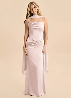 Azazie Sorrel Junior Robe Sirène en Satin extensible Drapé Rose Pâle image3