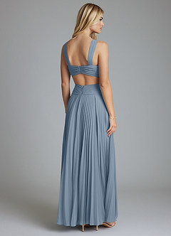 Azazie Hosanna Robes de demoiselle d'honneur Robe Trapèze en Mousseline de soie Plissée Bleu Poussiéreux image3