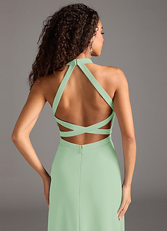 Azazie Clarice Final Sale Dusty Sage A-Line High Neck Stretch Crepe Dress image7