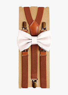 front Matching Matte Satin Pre-Tied Bow Tie & Suspenders Set