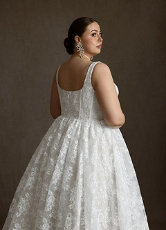 Azazie Geneva Wedding Dresses Diamond White Ball-Gown Square Neckline Lace Dress image14