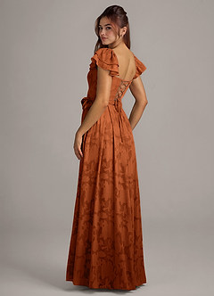 Azazie Aricella Bridesmaid Dresses Burnt Orange A-Line Corset Floral Burnout Dress image4