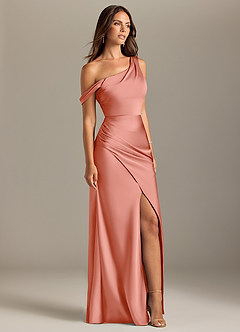 Azazie Madelyn Bridesmaid Dresses Coral Mermaid Off the Shoulder Stretch Satin Convertible Dress image4