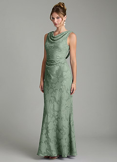 Azazie Kieryn Robes de demoiselle d'honneur Robe Sirène en Blumen-Burnout Plissée Matcha image9