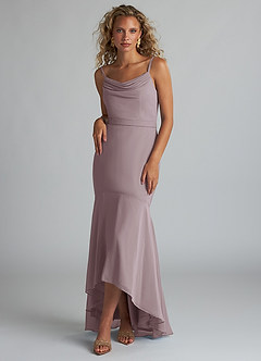 Azazie Summer Bridesmaid Dresses Dusk Mermaid Scoop Cowl Chiffon Dress image1