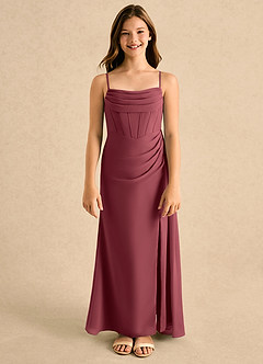 Azazie Moxie Girls Formal Jurken voor bloemenmeisjes A-lijn Jurk van Chiffon Kant Merlot image3
