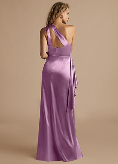 Azazie Maive Bridesmaid Dresses Wisteria Sheath Ruched Metallic Satin Dress image3