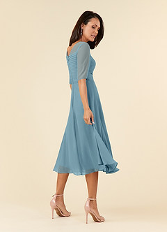Azazie Naomi Abiti per la Madre della Sposa Abito A-Line in Chiffon Plissettato con Scollo a Barca Blu Lunatico image4