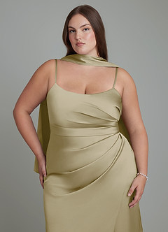 Azazie Calandra Brautjungfernkleider Etui Plissee Stretch-Satin Kleid Moosgrün image8