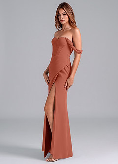 Azazie Asha Bridesmaid Dresses Clay Sheath Off the Shoulder Chiffon Convertible Dress image4