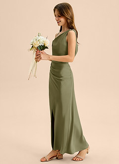 Azazie Madelyn Junior Osłona Zza ramienia Satyna elastyczna Długość podłogi Młodsza druhna Sukienka image3