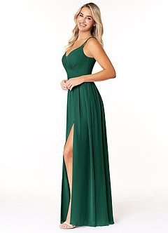 Azazie Rayna Bridesmaid Dresses Emerald A-Line V-Neck Pleated Chiffon Dress image3