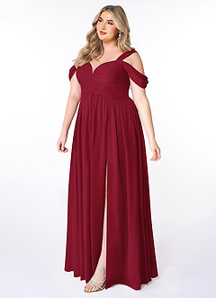 Azazie Lianne Bridesmaid Dresses Burgundy A-Line Off the Shoulder Chiffon Dress image9
