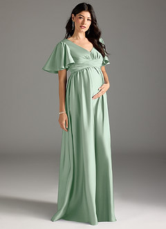 Azazie Verna Maternity Bridesmaid Dresses A-Line Ruched Stretch Satin Floor-Length Dress image5