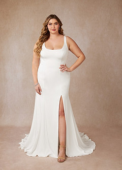 Azazie Cleopatra Vestidos de novia Vestido de Diamante Blanco de Satén con cara trasera de crepé de Corte Sirena con Scoop Lentejuelas image9