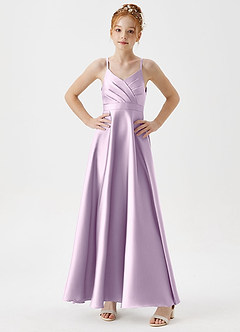 Azazie Avelina Junior Frosted Lilac A-Line Pleated Stretch Satin Dress image3