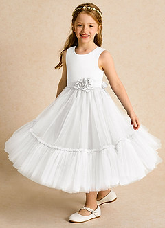 Azazie Miracle Abiti da Ragazza di Fiori Abito A-Line in Raso Opaco Fiocco Bianco image4