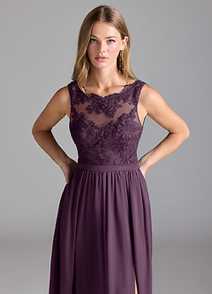Azazie Elly Robes de demoiselle d'honneur Robe Trapèze en Satin extensible Dentelle Prune image5