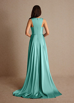 Azazie Niles Mère de la mariée Robes Robe Trapèze en Satin extensible Traînes Aqua image4