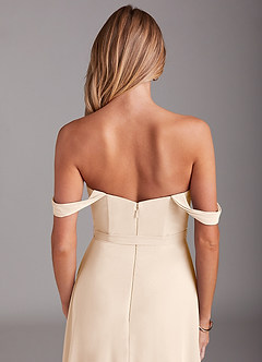 Azazie Aaron Brautjungfernkleider Wandelbar A-Linie Schulterfrei Chiffon Kleid Alabaster Weiß image8