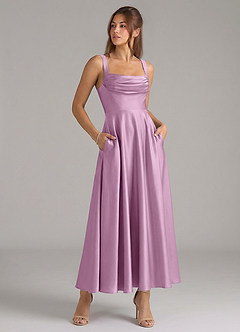 Azazie Shaude Bridesmaid Dresses Wisteria A-Line Pleated Stretch Satin Dress image3