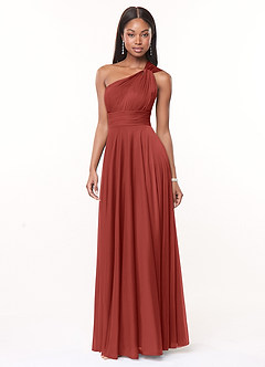 Azazie Charlize Robes de demoiselle d'honneur Robe Trapèze en Maille Ue épaule Terracotta image3