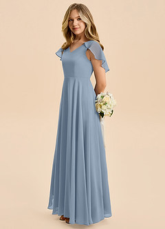 Azazie Katie Junior Dusty Blue A-Line Ruched Chiffon Dress image3