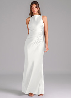 Azazie Evadne Vestidos de damas de honor Vestido de Blanco de Satén Elástico de Corte Recto con Plisado image3