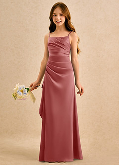 Azazie Cannoli Girls Formal Sukienki dla dziewczynek sypiących kwiaty Linia A Pofałdowany Satyna elastyczna Długość podłogi Sukienka image4